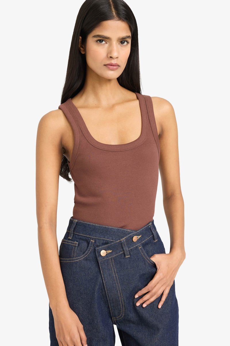 DeFacto Brown Woman Slim Fit Camisole U Collar Tank Top Casual - Image 1